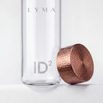 LYMA ID² Glass Vessel - A glass shaker bottle: pure, inert and built to preserve integrity. Hand-crafted using 100% purest grade copper lid, the identical material used for the LYMA Supplement Copper Vessel.